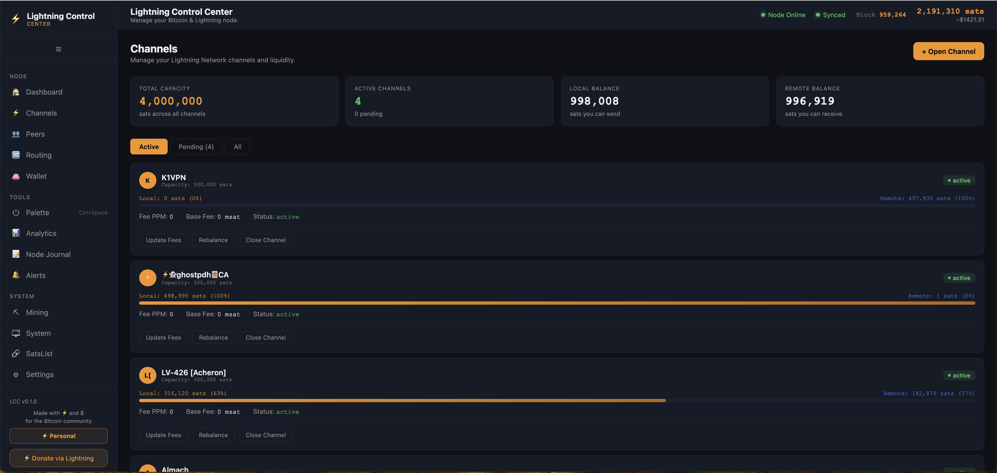⚡ Lightning Control Center (LCC) — Bitcoin Node Dashboard — photo 2